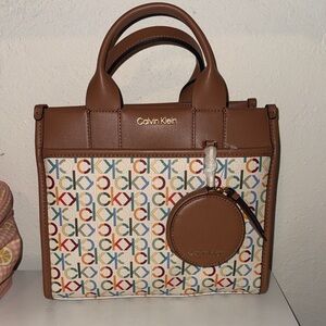 Calvin Klein Tan Multicolor Logo Satchel